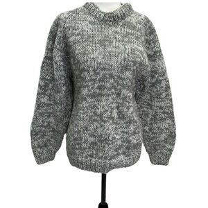 Handmade Hand KNIT Grey Wool Chunky Pullover Sweater Size L